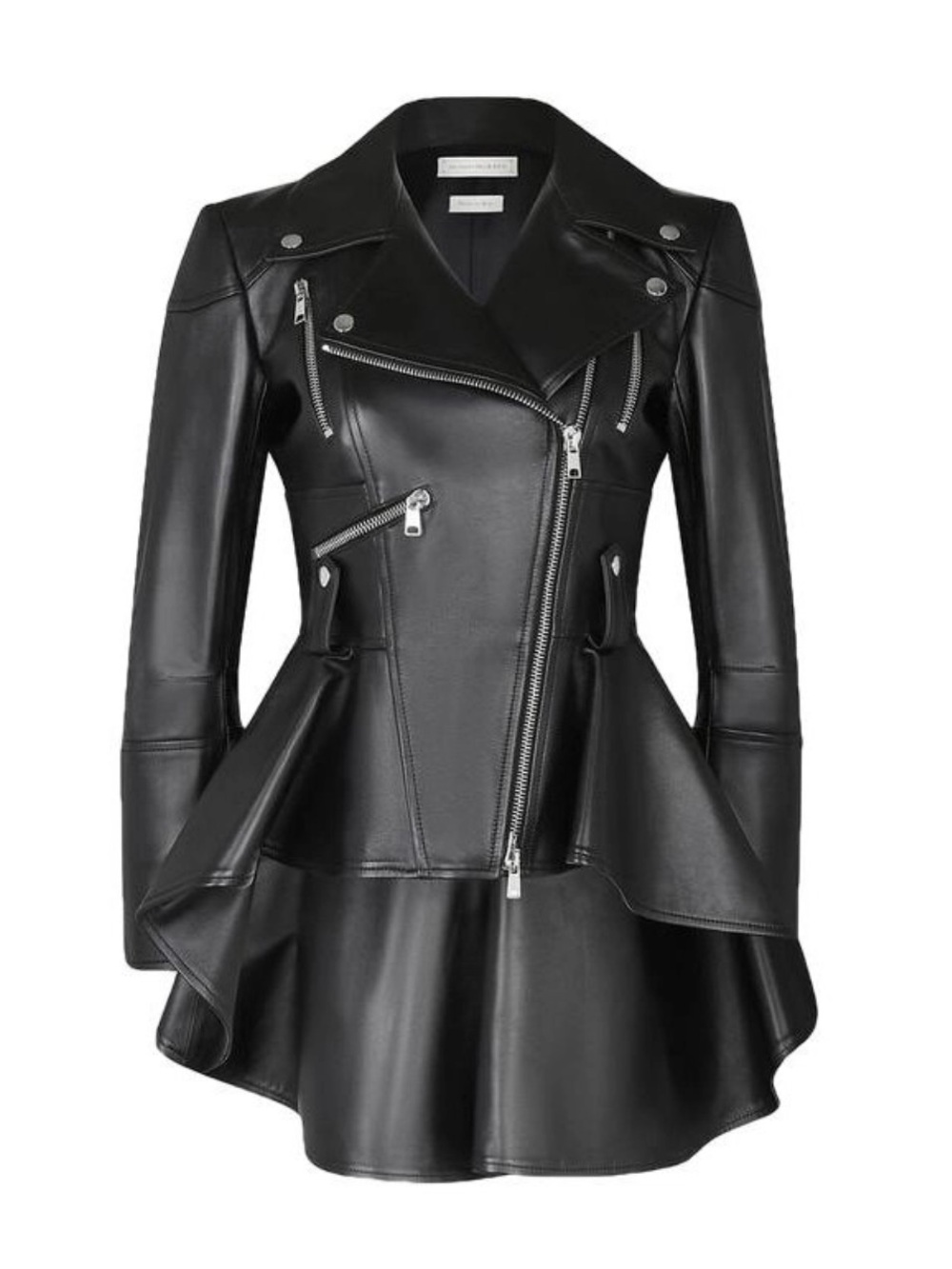 Alexander McQueen Black Peplum Leather Biker Jacket 40IT/S